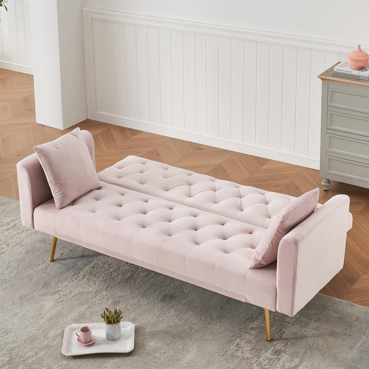 71" Velvet Convertible Sofa Bed X34984