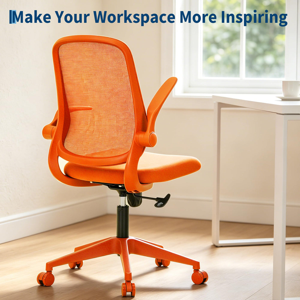 Orange Ergonomic Mesh Office Chair with Flip-Up Arms I120923