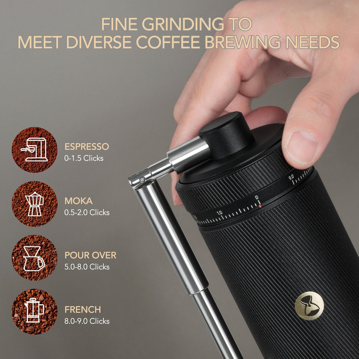 Manual Coffee Grinder with Stainless Steel Burr, Black Y9211