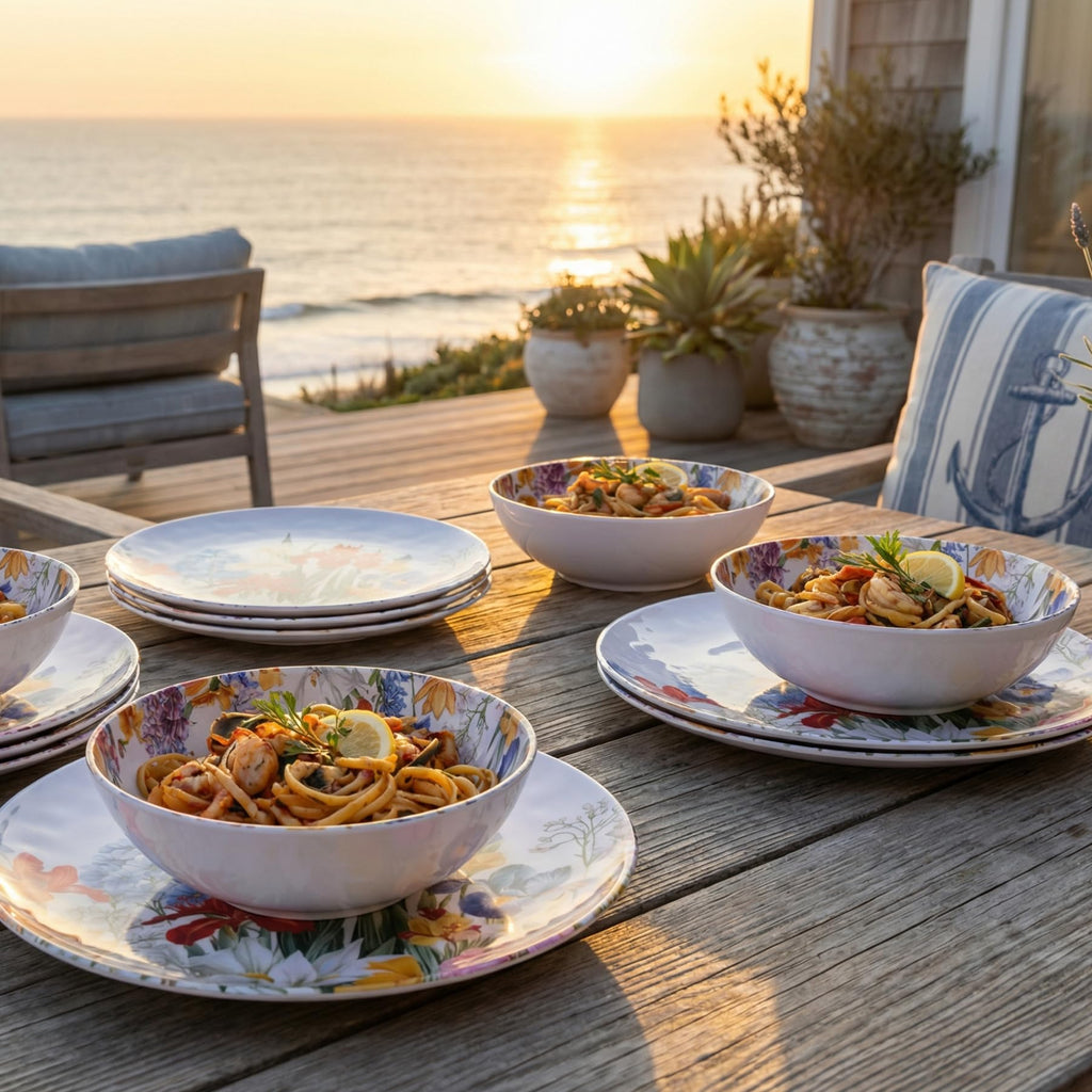 Melamine Dinnerware Set for 4, 12 Piece Plates and Bowls S1780