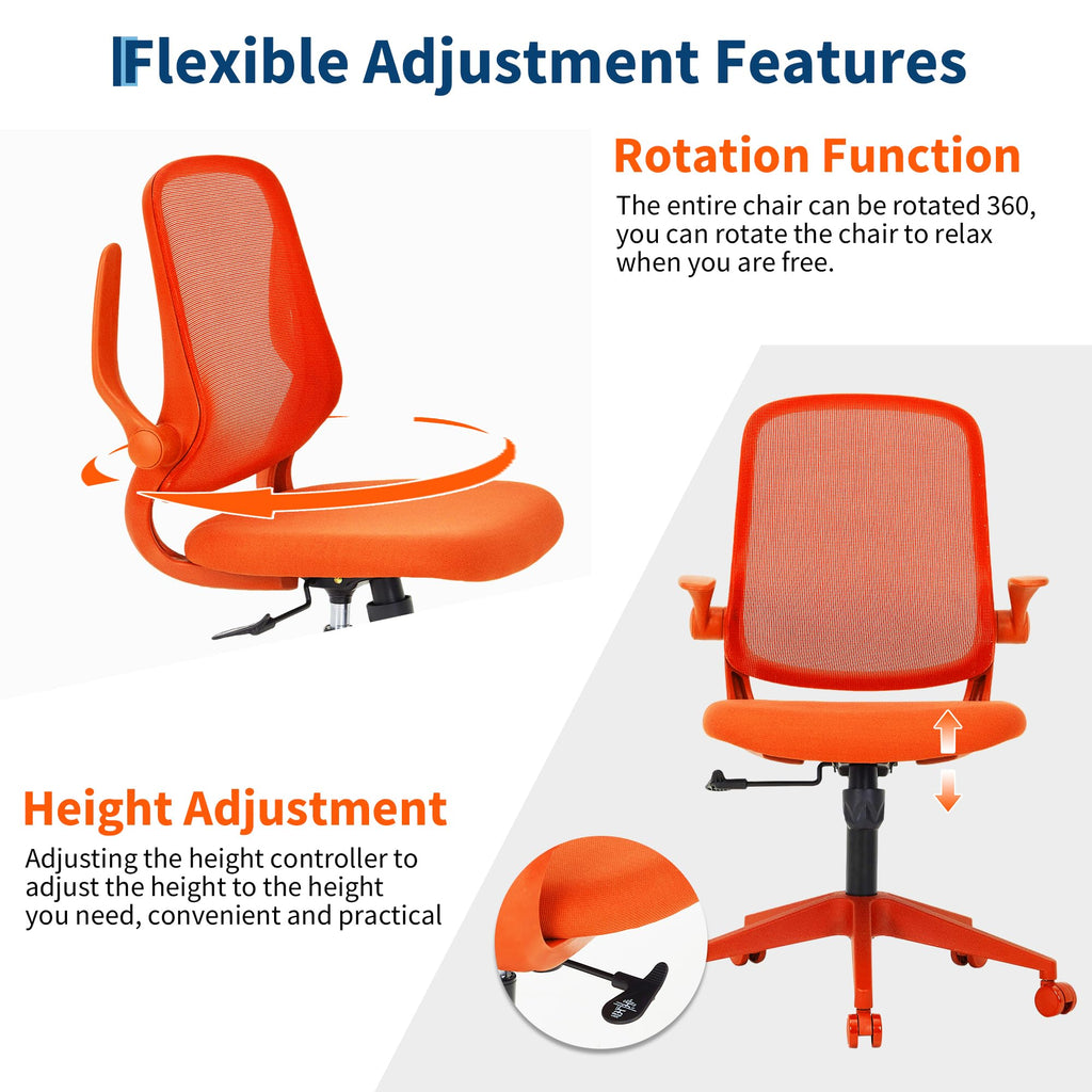Orange Ergonomic Mesh Office Chair with Flip-Up Arms I120923