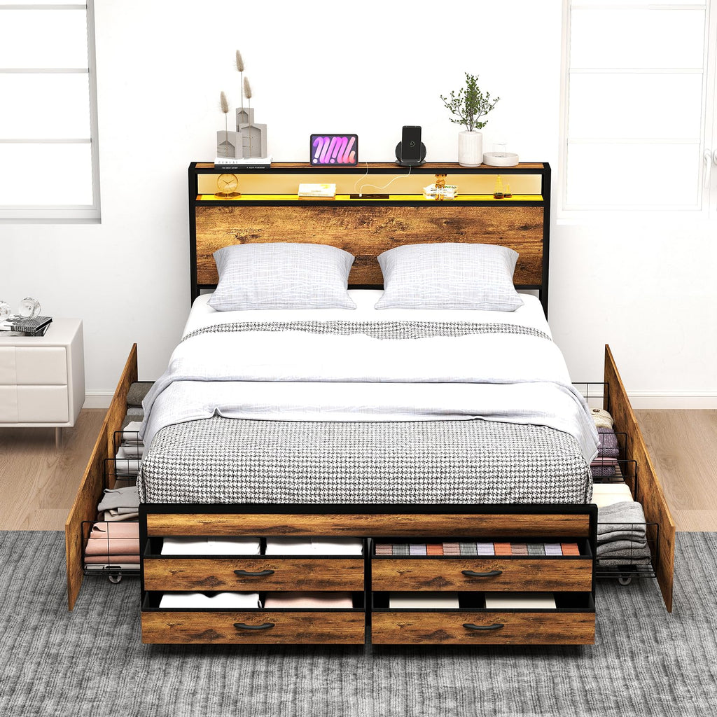 Queen Bed Frame with 8 Storage Drawers D2965