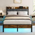 Full Size Bed Frame with LED Light and Charging Station V620
