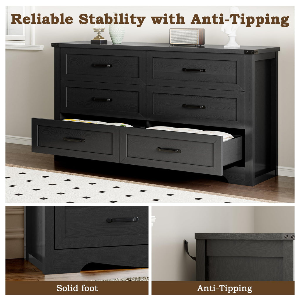 6 Drawer Wood Dresser with Metal Handles V6522