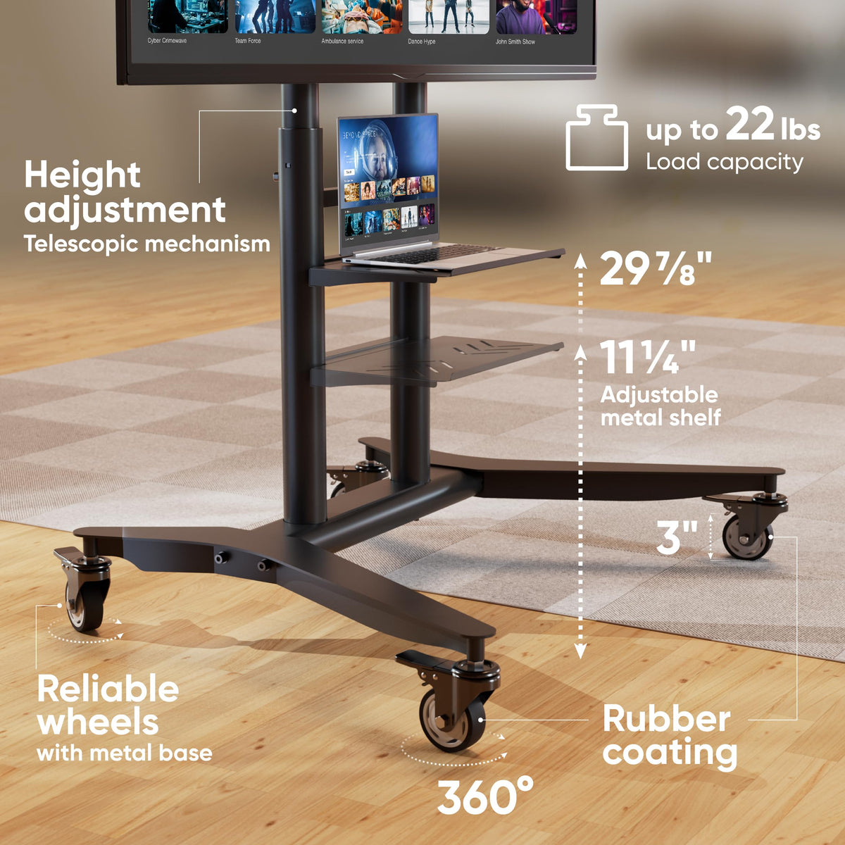 Mobile TV Stand 55-90 Inch Black Q33218