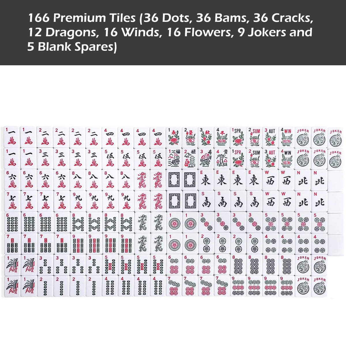 American Mahjong Game Set, 166 White Tiles, 4 Color Rack/Pushers, Blue Carrying Bag I628996