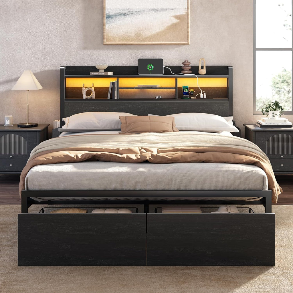 Full Size Bed Frame with Headboard and Charging Station C572726