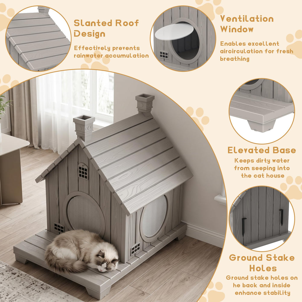 Weatherproof 1-Story Resin Cat House D3276