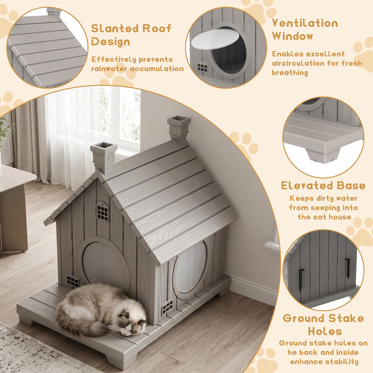 Weatherproof 1-Story Resin Cat House D3276