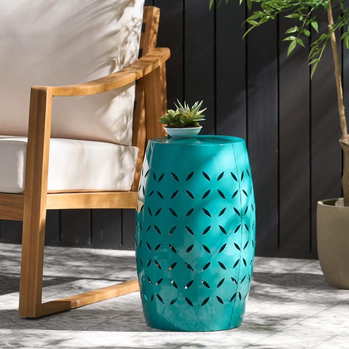 Teal Metal Garden Stool D8926