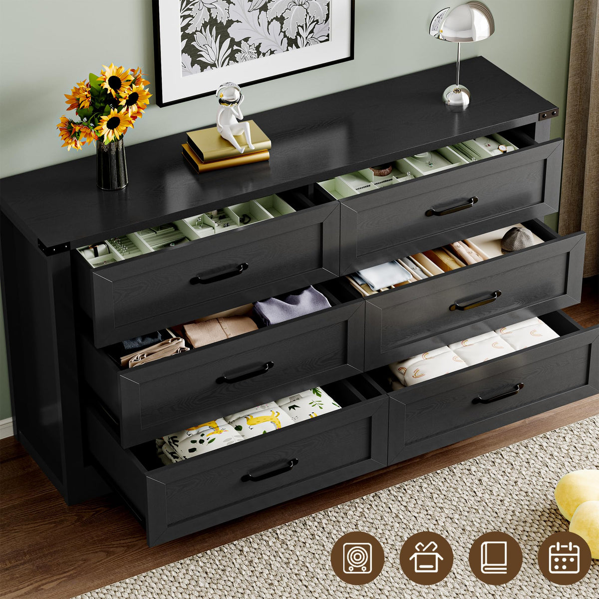 6 Drawer Wood Dresser with Metal Handles V6522