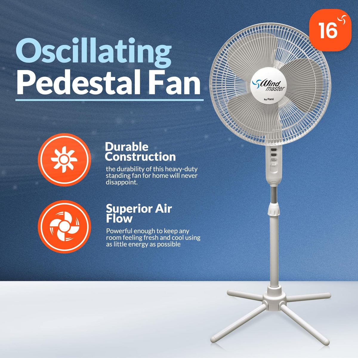 16 in Oscillating Pedestal Fan, 3 Speed, White F683017