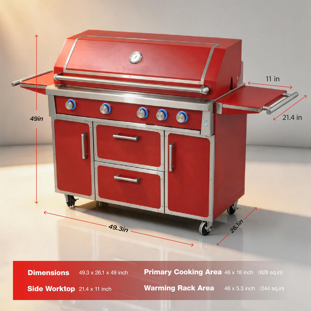 49" Propane Gas Grill, 304 Stainless Steel, 99K BTU, 828 Sq.In I5606