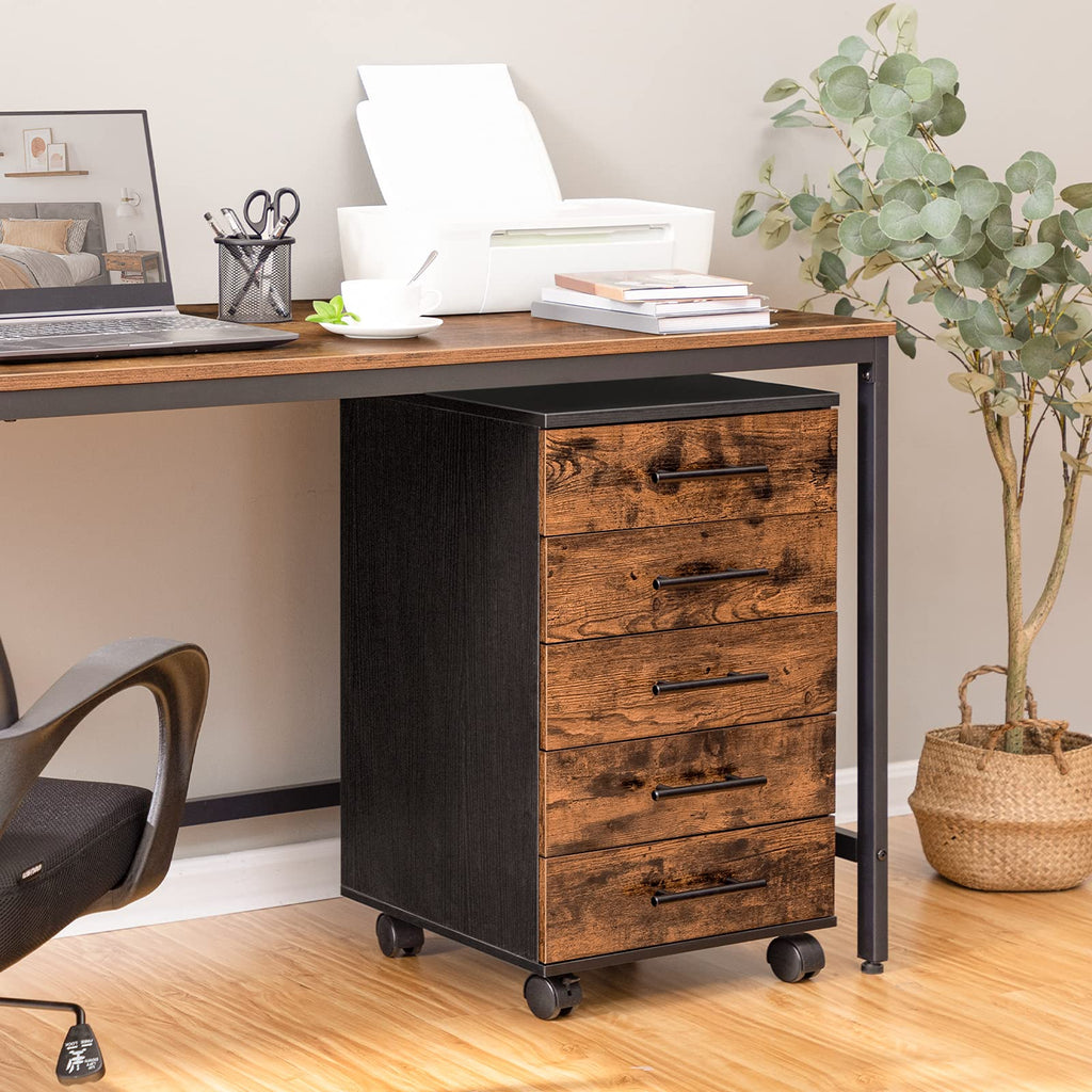 5 Drawer Wooden Mobile File Cabinet with Wheels T5910