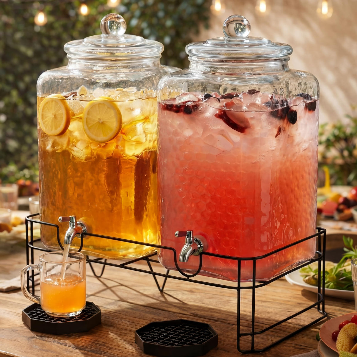 2 Pack 5 Gallon Hammered Glass Drink Dispenser with Stand S110280