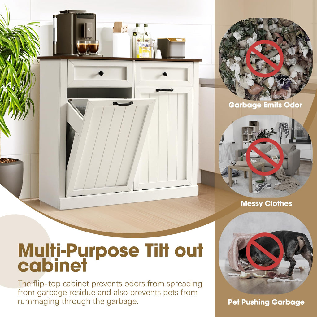 White 22 Gallon Wooden Laundry Hamper Cabinet with 2 Drawers K196245