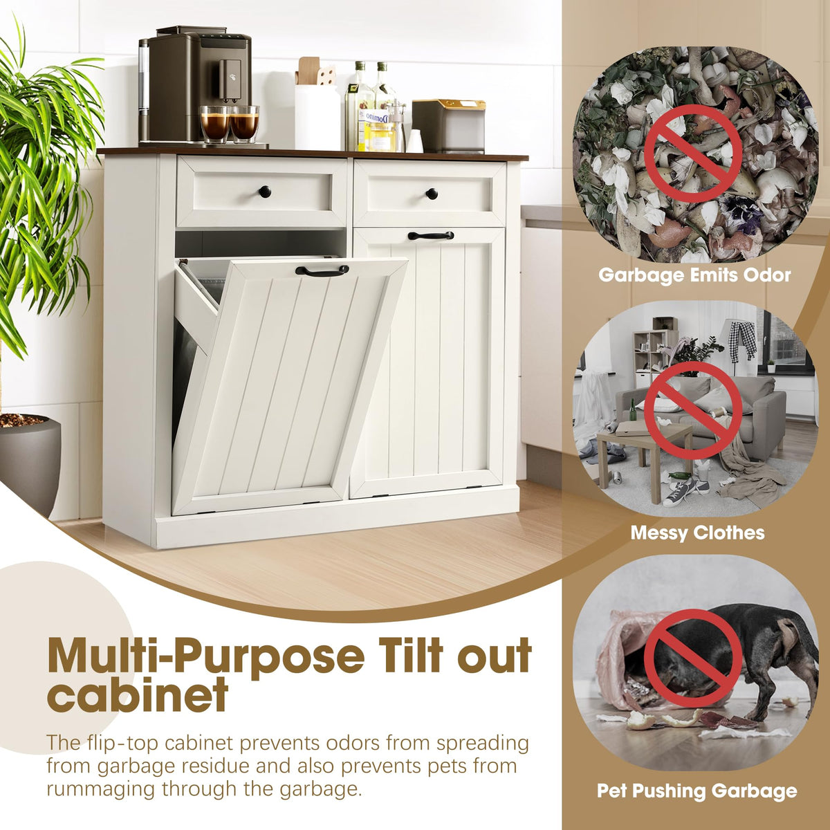 White 22 Gallon Wooden Laundry Hamper Cabinet with 2 Drawers K196245