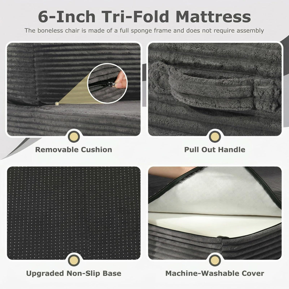 6 inch Tri-Folding Full Size Grey Mattress R351