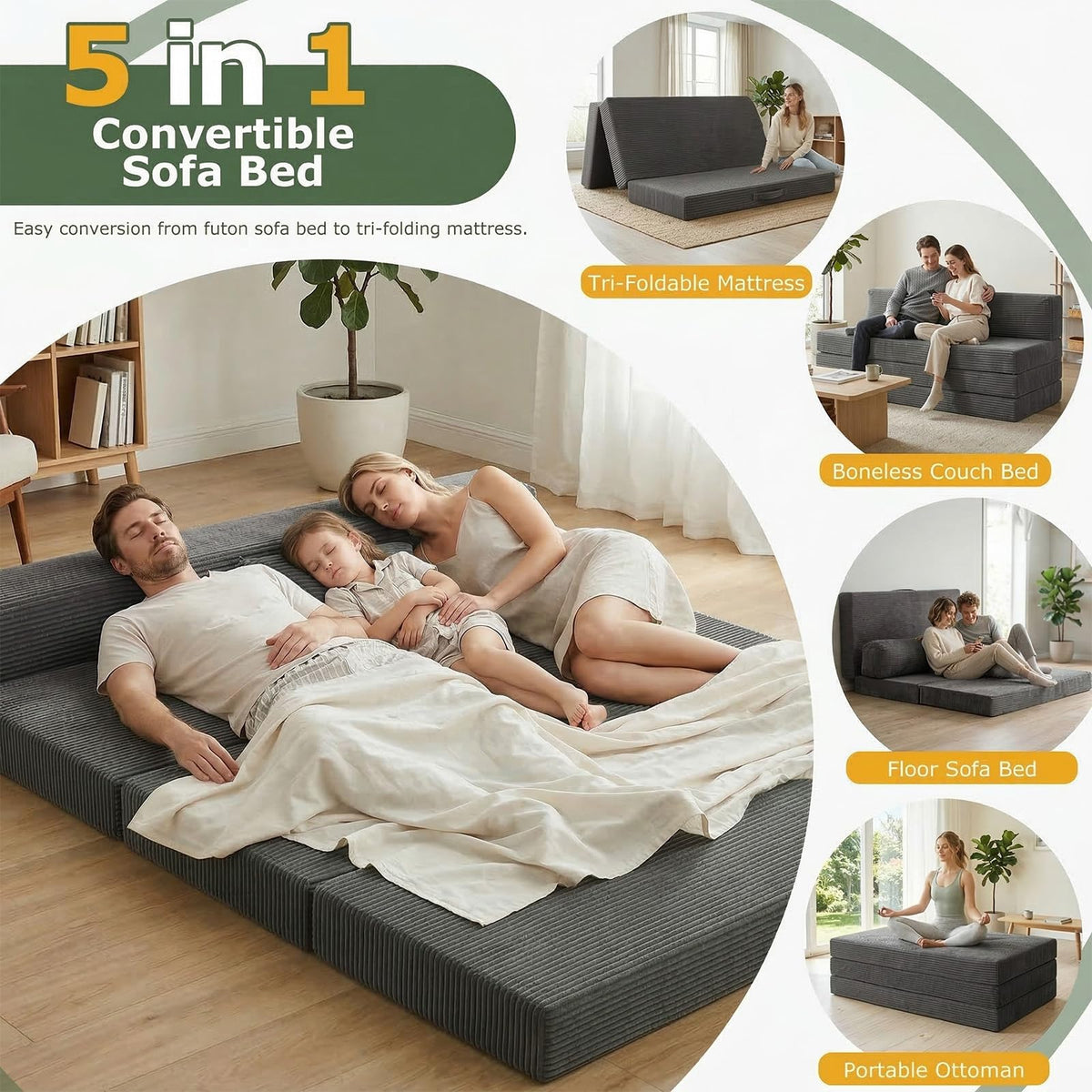 6 inch Tri-Folding Full Size Grey Mattress R351