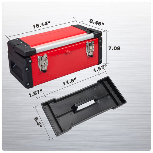 16" Inch Steel Metal Tool Box with Removable Tray V43897