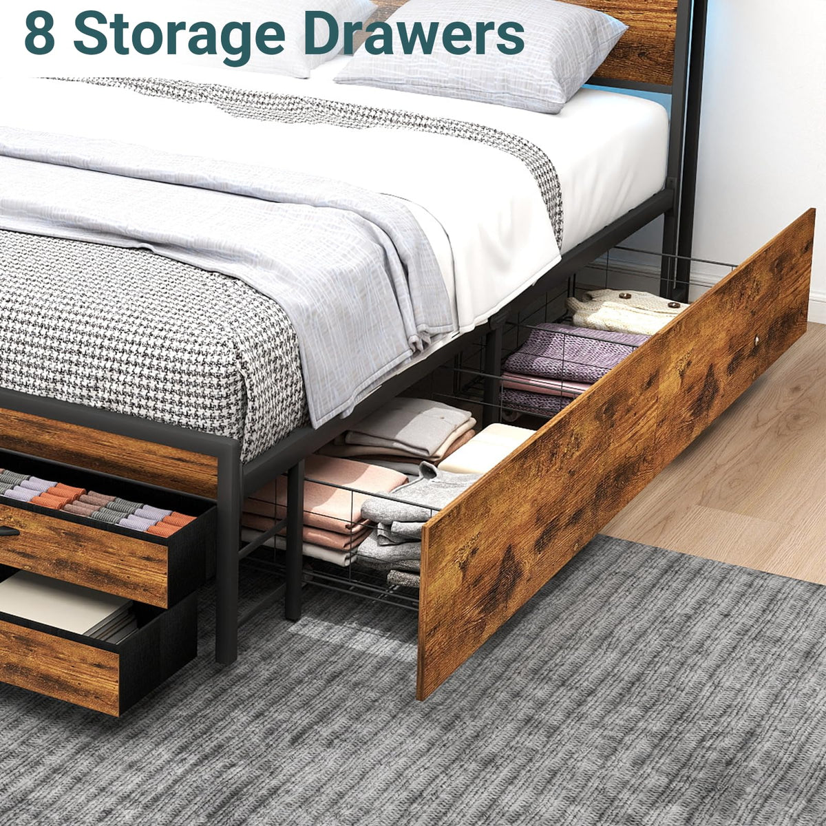 Queen Bed Frame with 8 Storage Drawers D2965