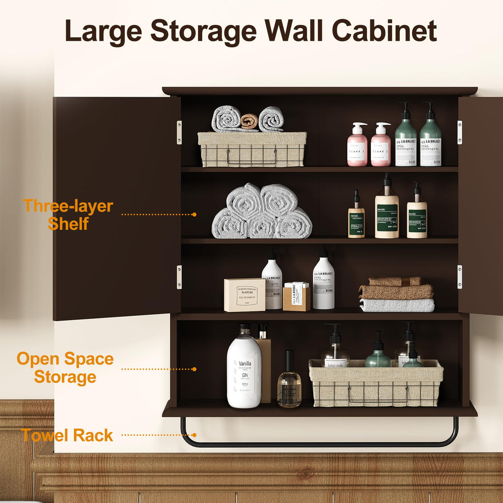 Wall Mounted Bathroom Medicine Cabinet with Towel Rack 22x25 inch P132668