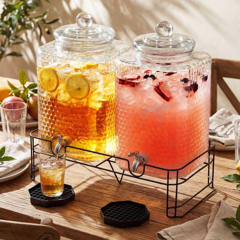 2 Pack 5 Gallon Hammered Glass Drink Dispenser with Stand S110280