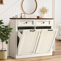 White 22 Gallon Wooden Laundry Hamper Cabinet with 2 Drawers K196245
