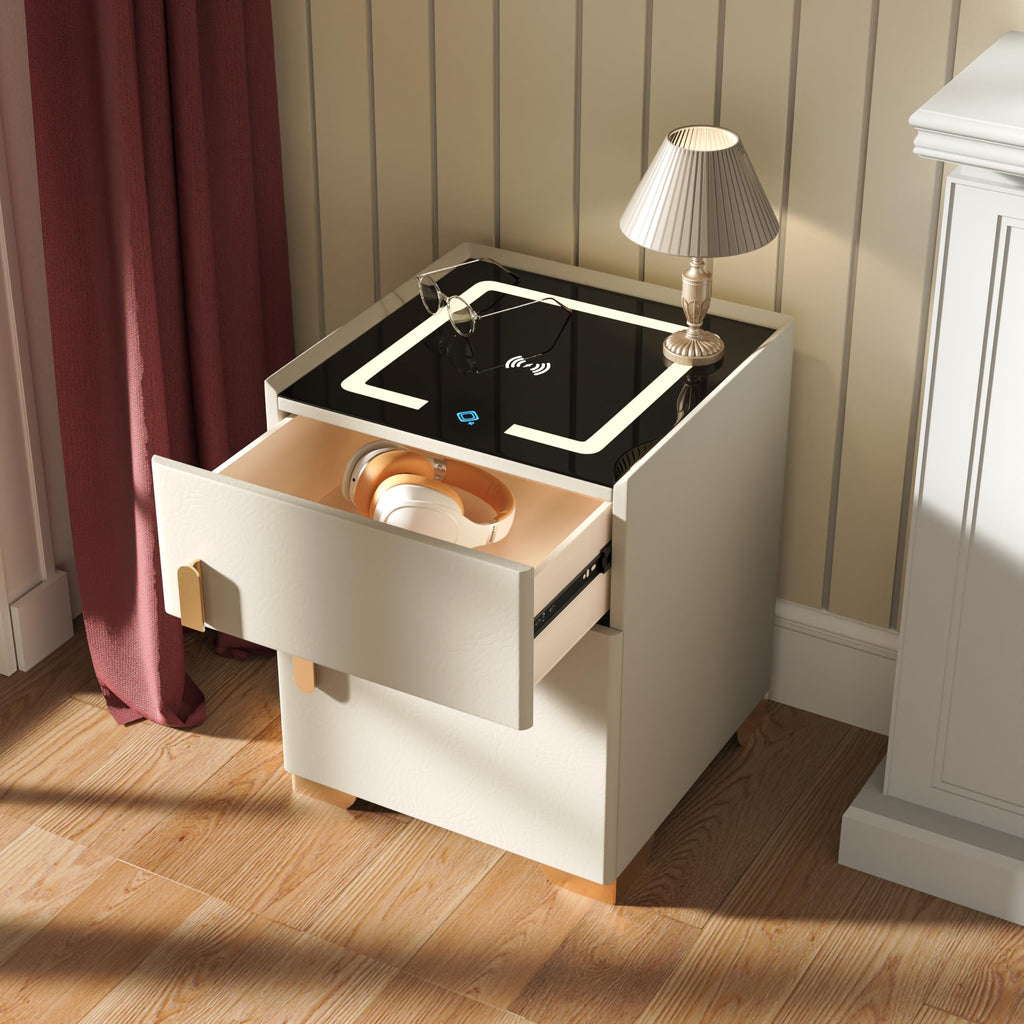 Wireless Charging Nightstand with Drawer and 3 LED Light Z1131