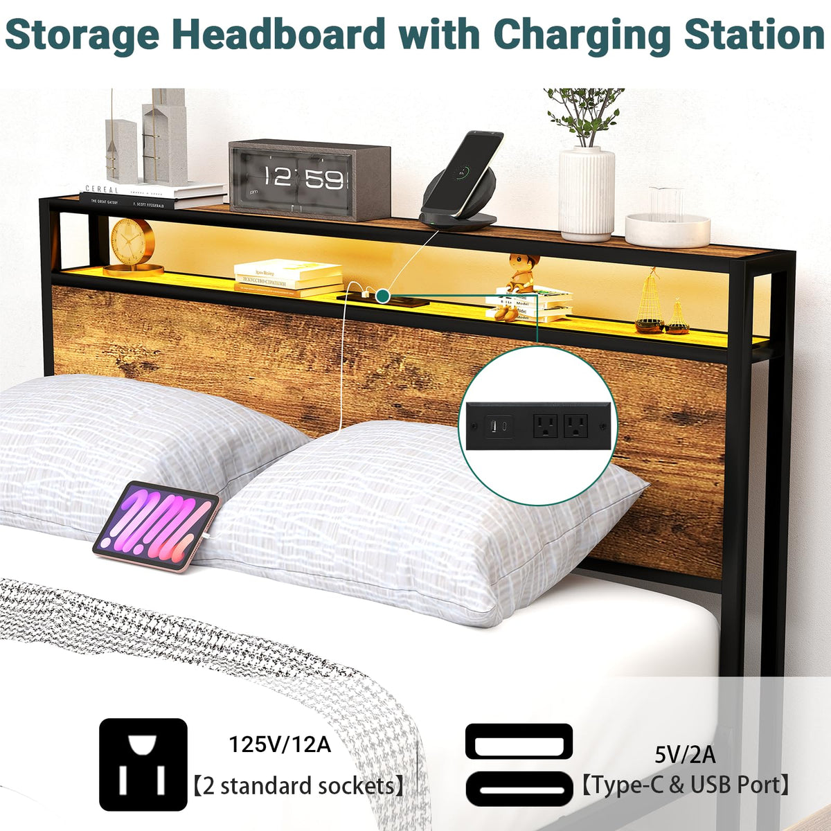 Queen Bed Frame with 8 Storage Drawers D2965