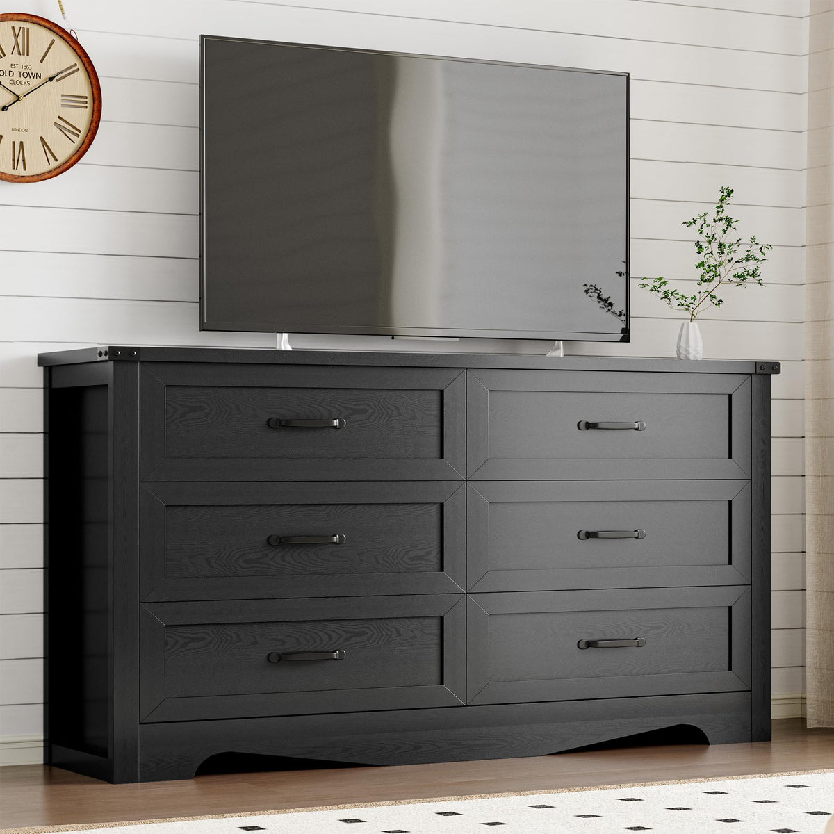 6 Drawer Wood Dresser with Metal Handles V6522