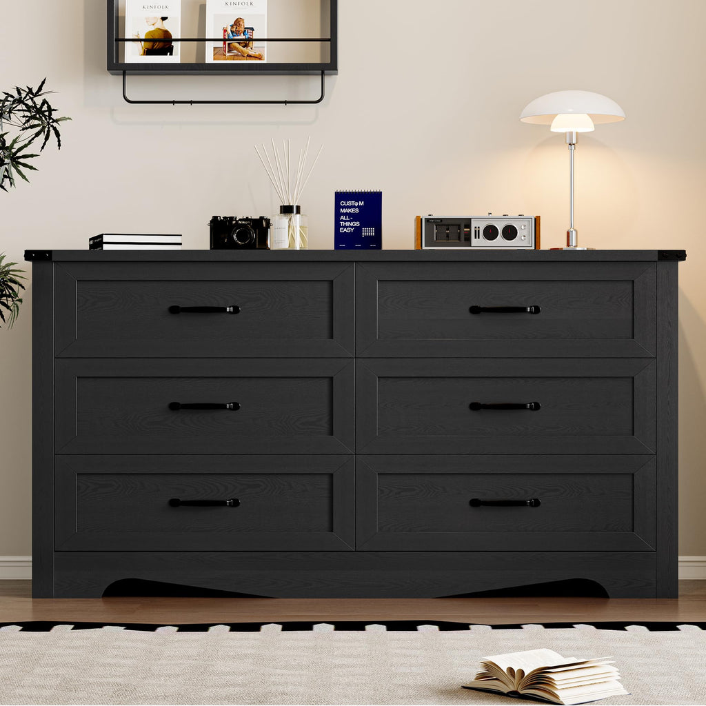 6 Drawer Wood Dresser with Metal Handles V6522