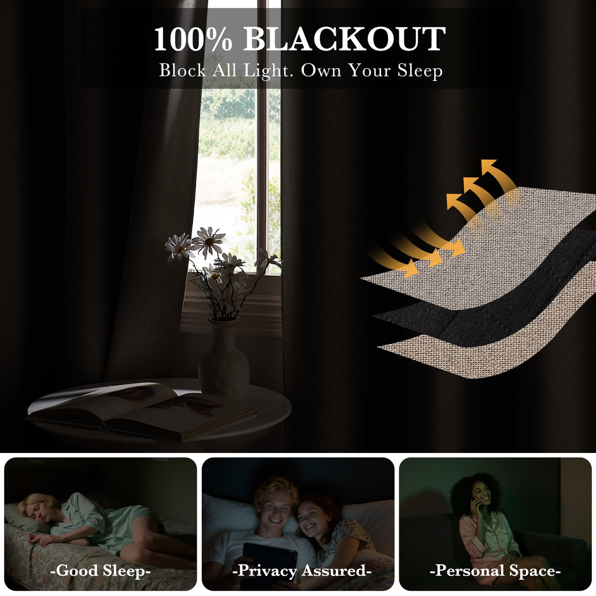 100% Blackout Linen Sliding Glass Door Curtains S555059