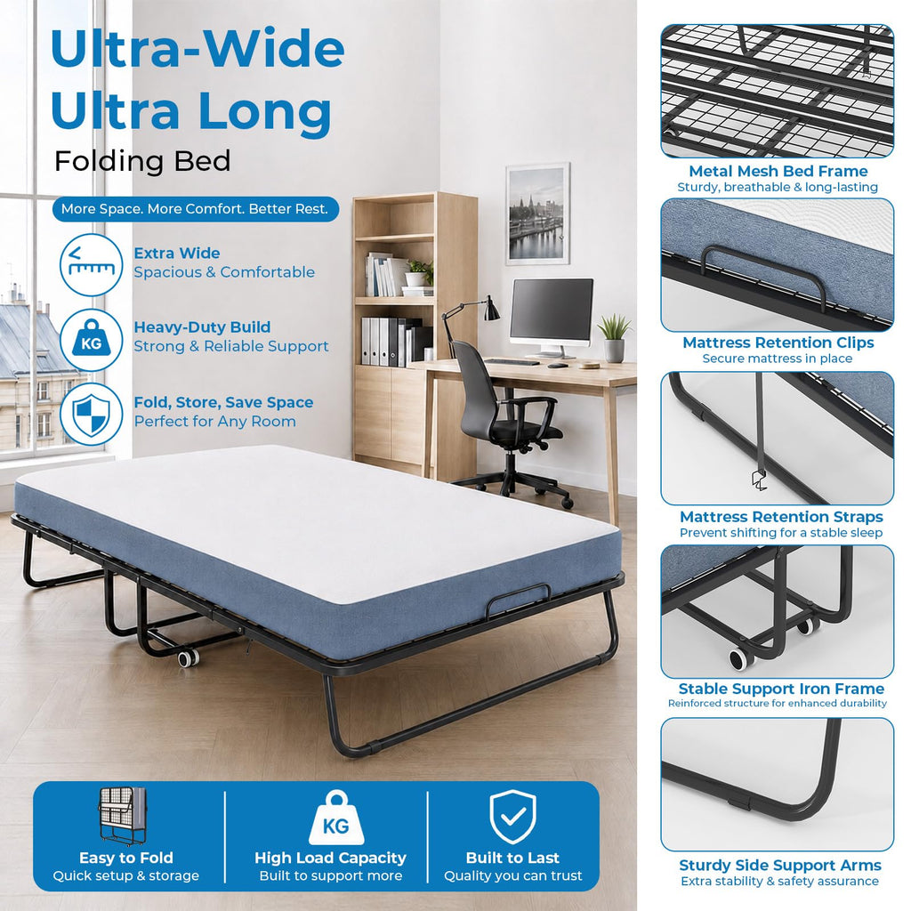 Folding Bed with 5" Foam Mattress Queen Size Metal Frame Z245619
