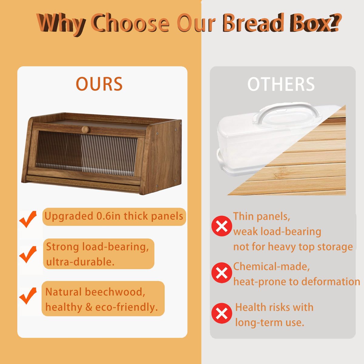 Acacia Wood Bread Box with Acrylic Window B556009