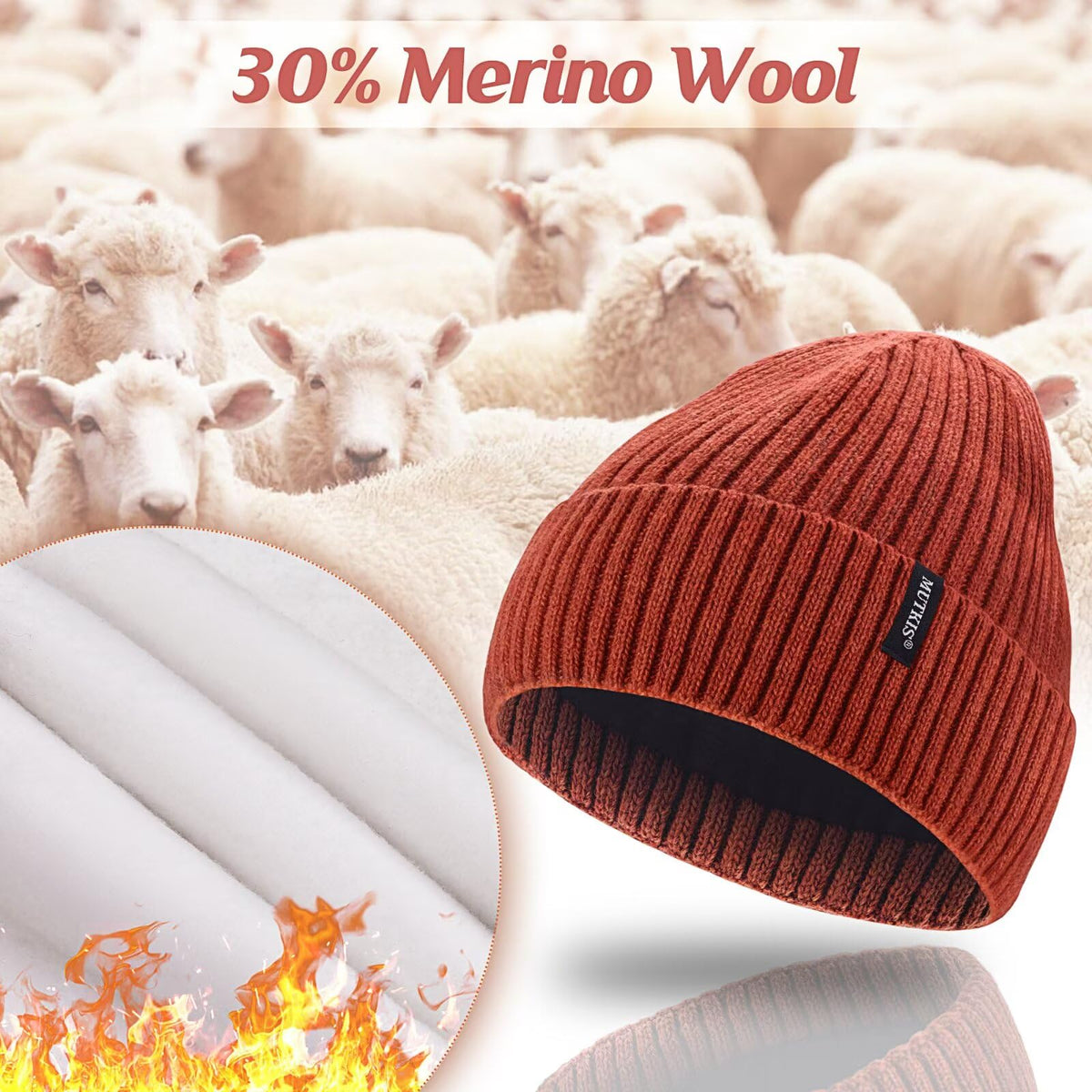 Merino Wool Knit Beanie Hat R977
