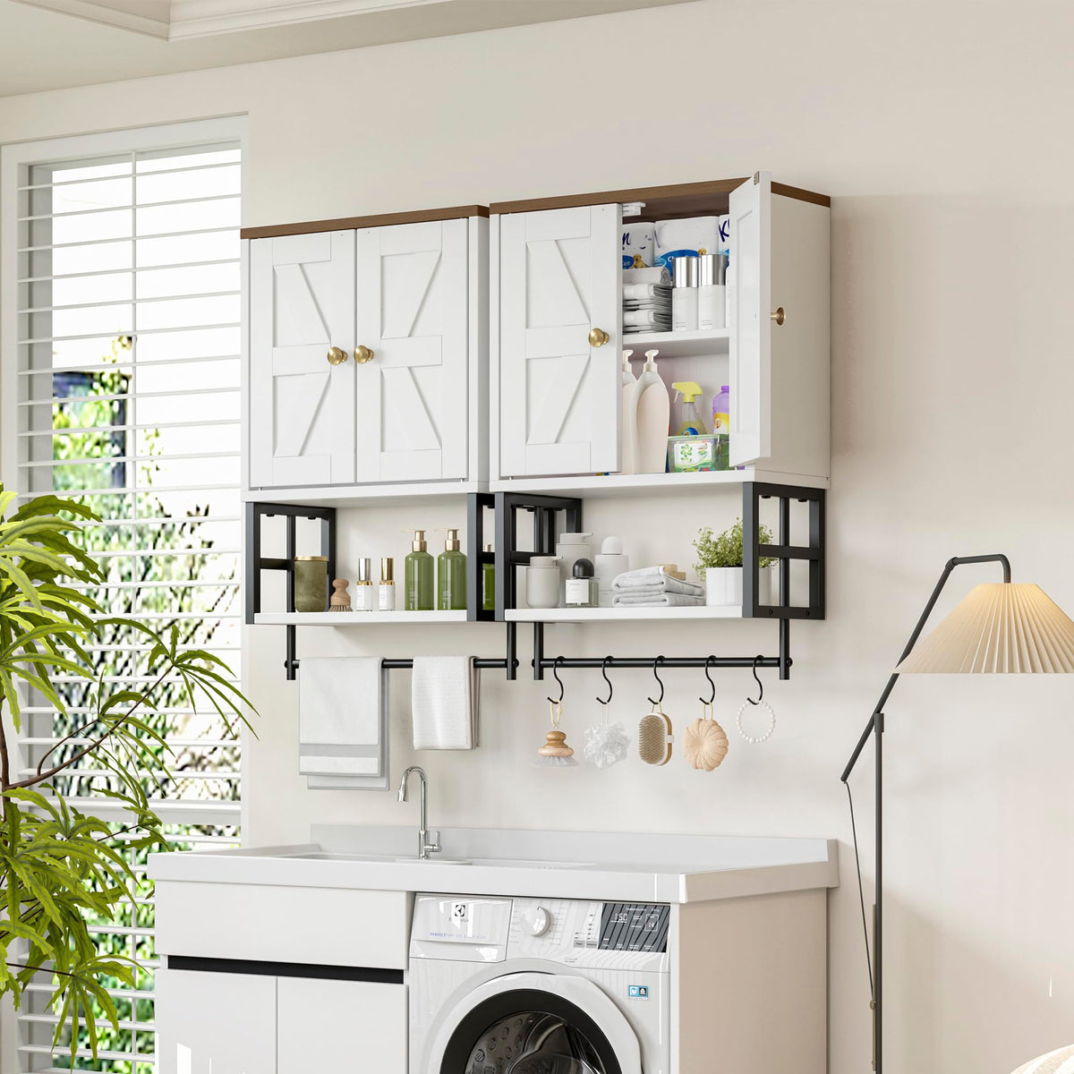 White Bathroom Wall Cabinet with Towel Bar G1033