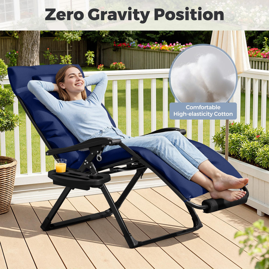 Oversized Blue Zero Gravity Chair with Cushion and Cup Holder T8931