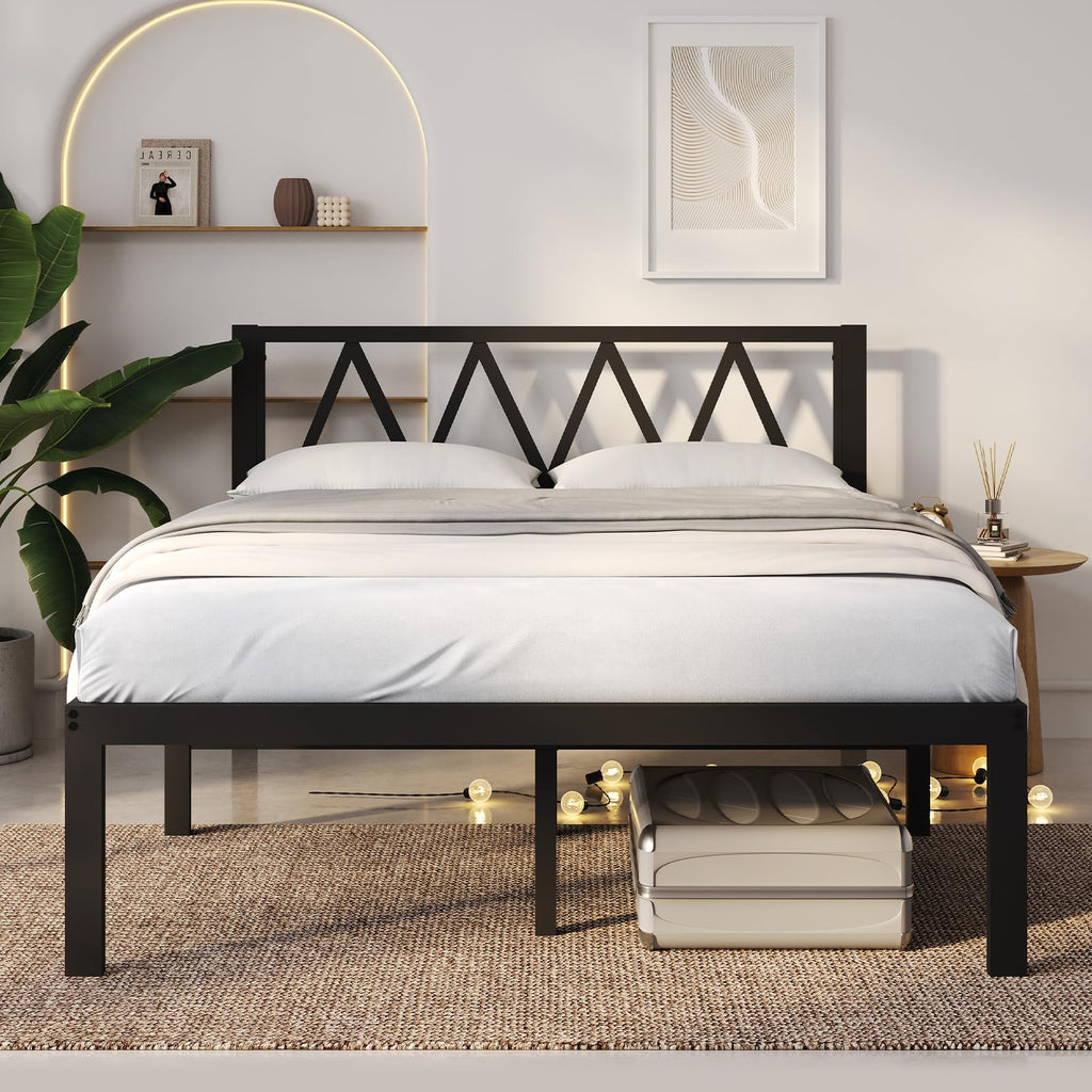 18 Inch Queen Size Metal Platform Bed Frame with Headboard N115