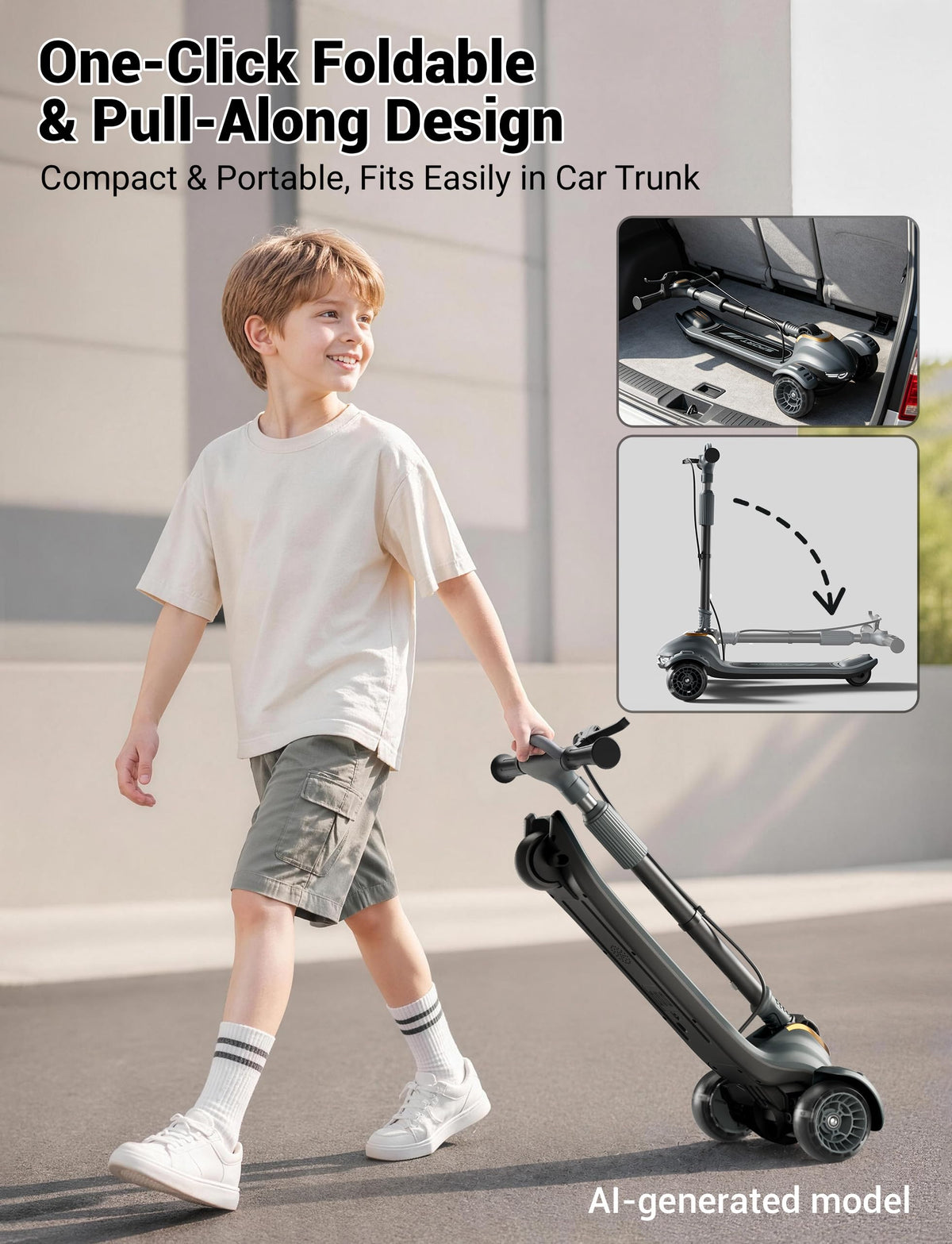 Kids Scooter with Dual Brakes, Music, Lights, Adjustable and Folding P305