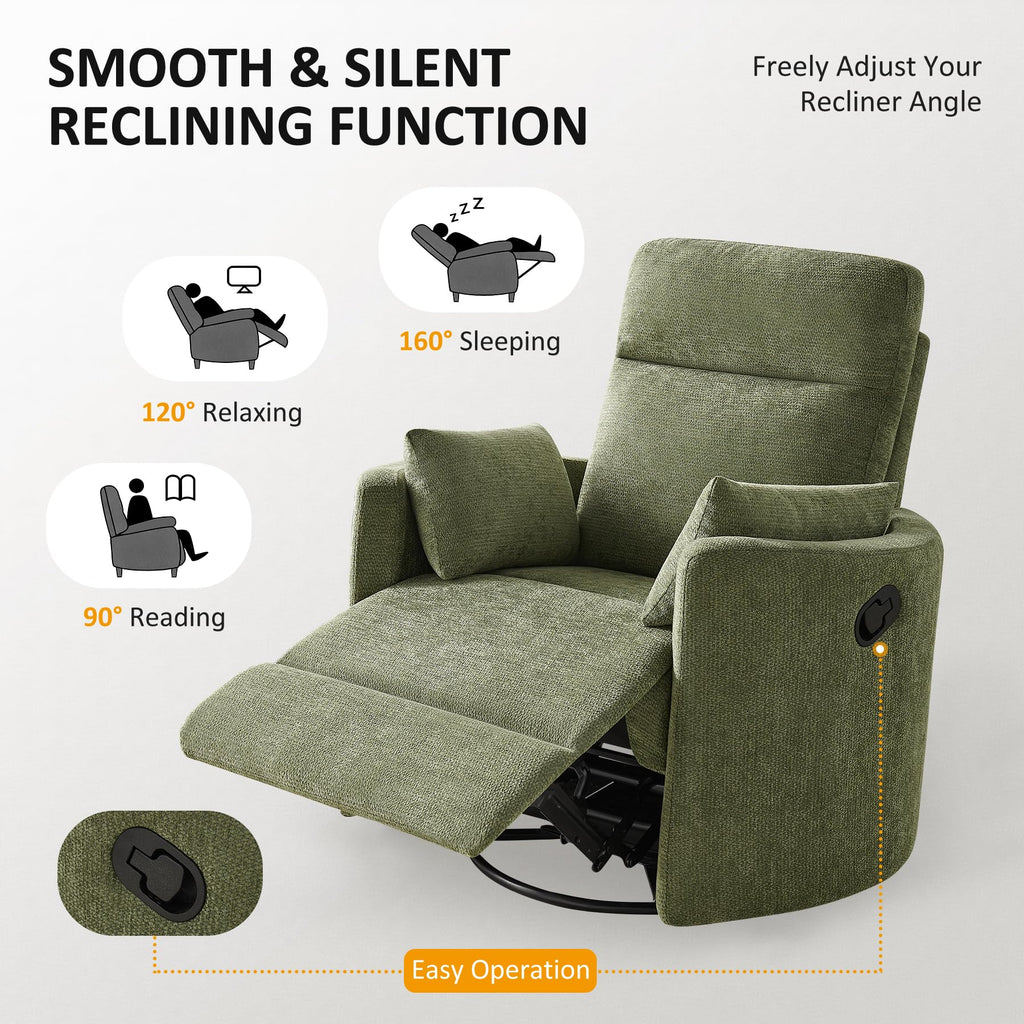 Oversized 360° Swivel Glider Recliner Chair with 2 Pillows and Footrest L32995