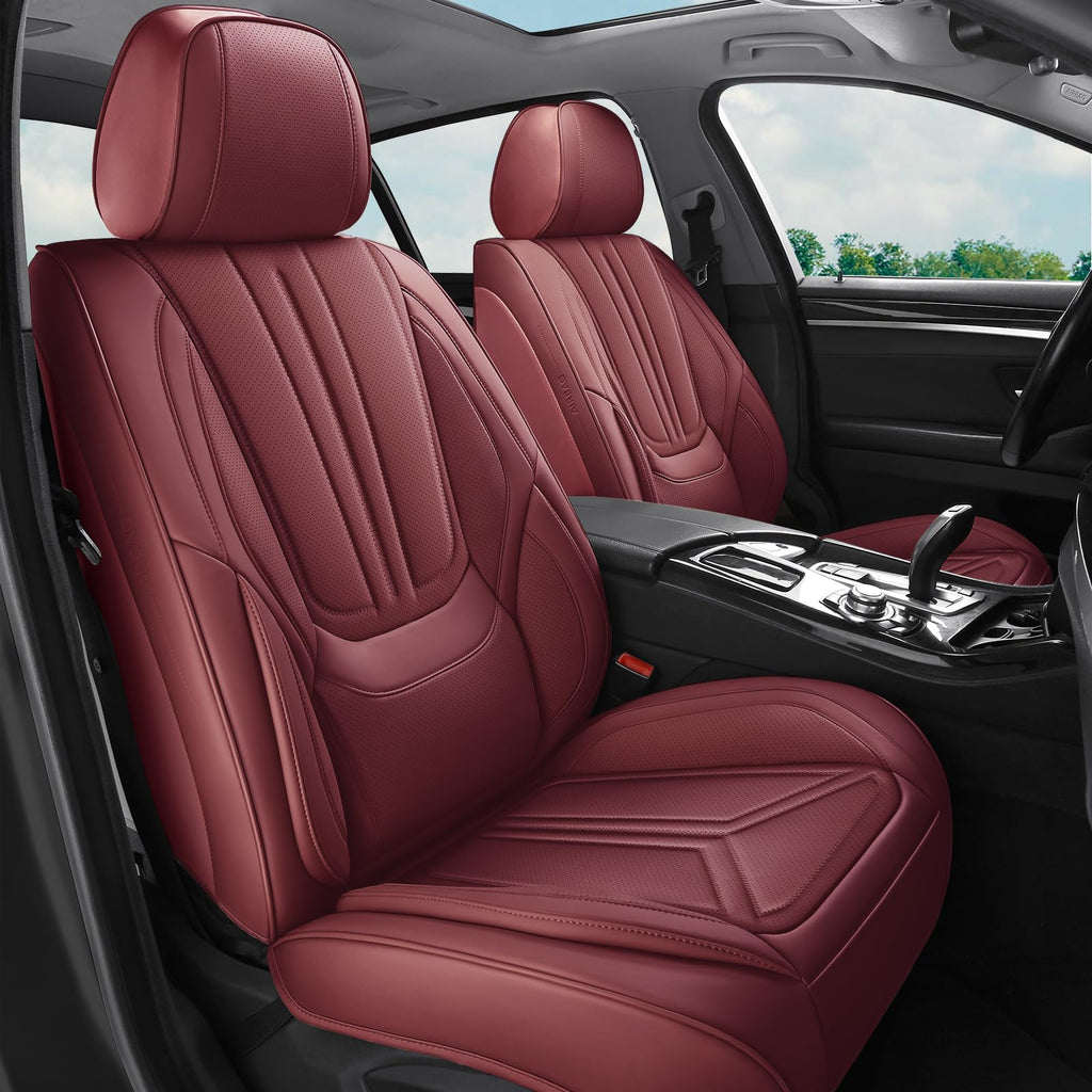 Burgundy Leather Full Set Car Seat Covers C6847
