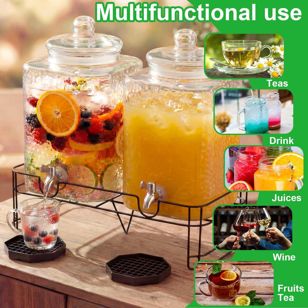 2 Pack 5 Gallon Hammered Glass Drink Dispenser with Stand S110280