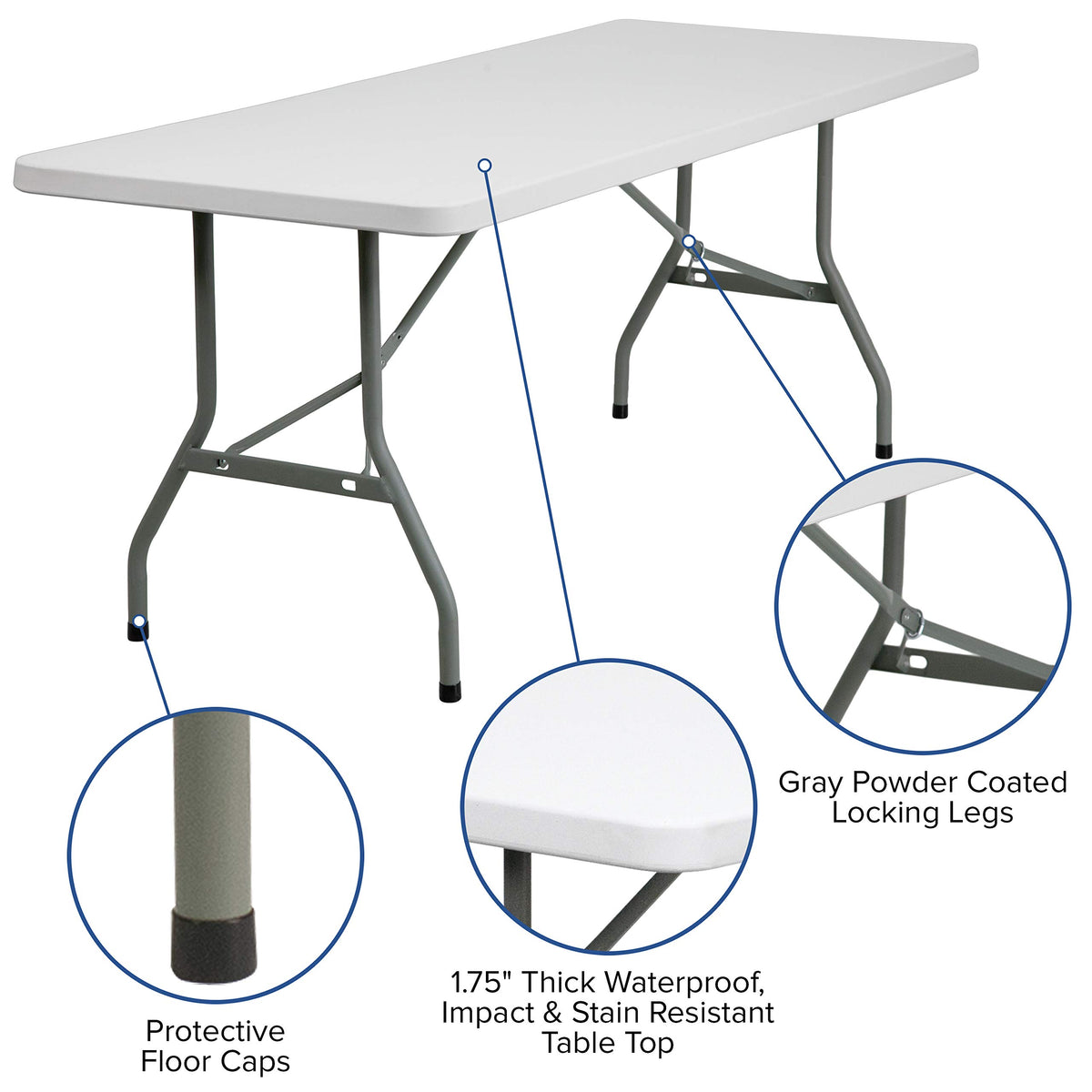 6-Foot Granite White Plastic Folding Table W354