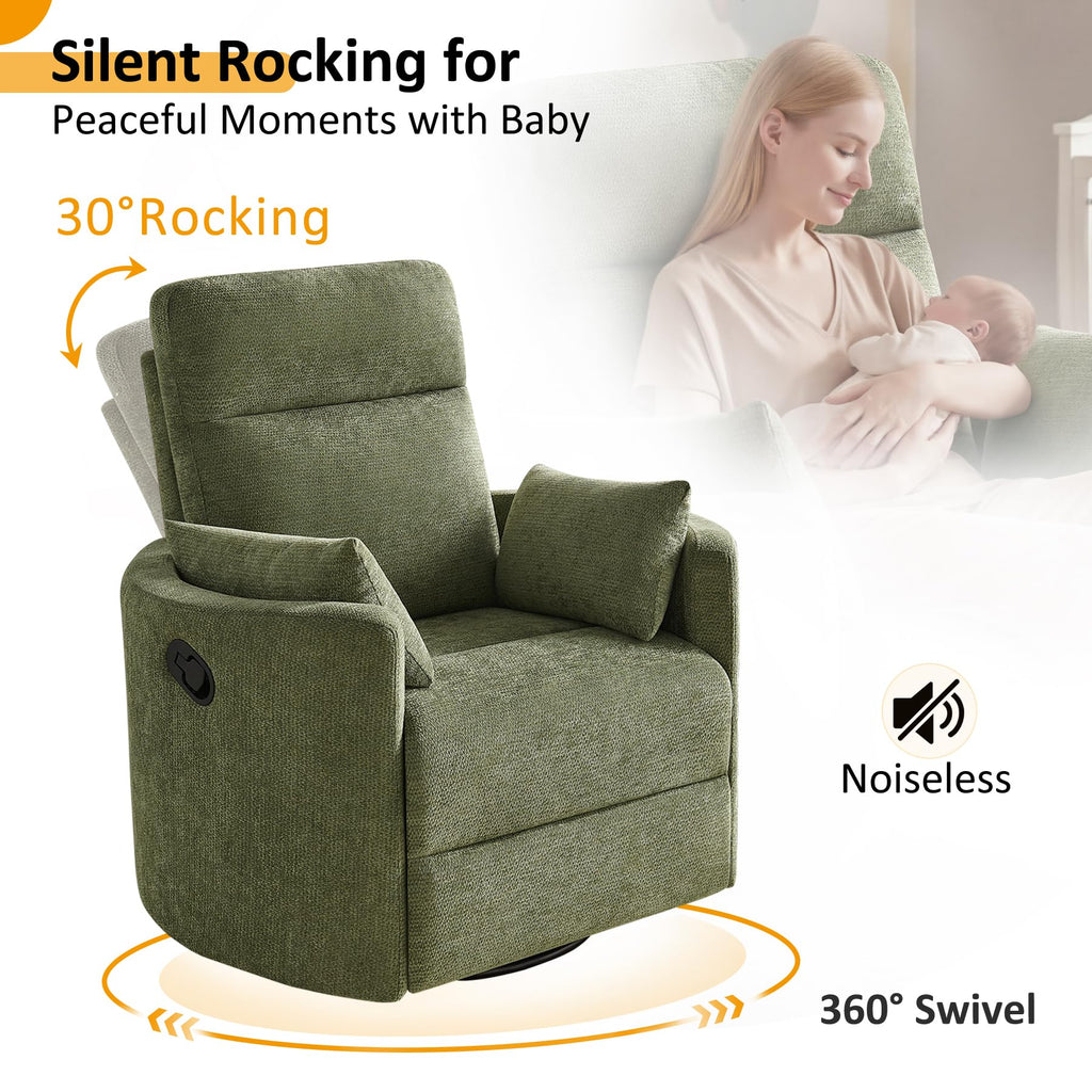 Oversized 360° Swivel Glider Recliner Chair with 2 Pillows and Footrest L32995