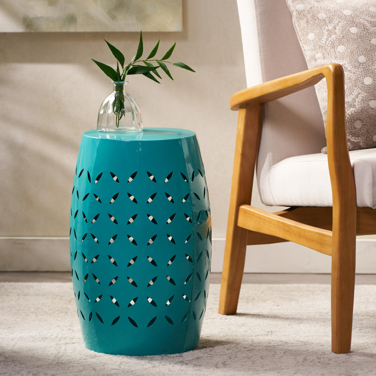 Teal Metal Garden Stool D8926