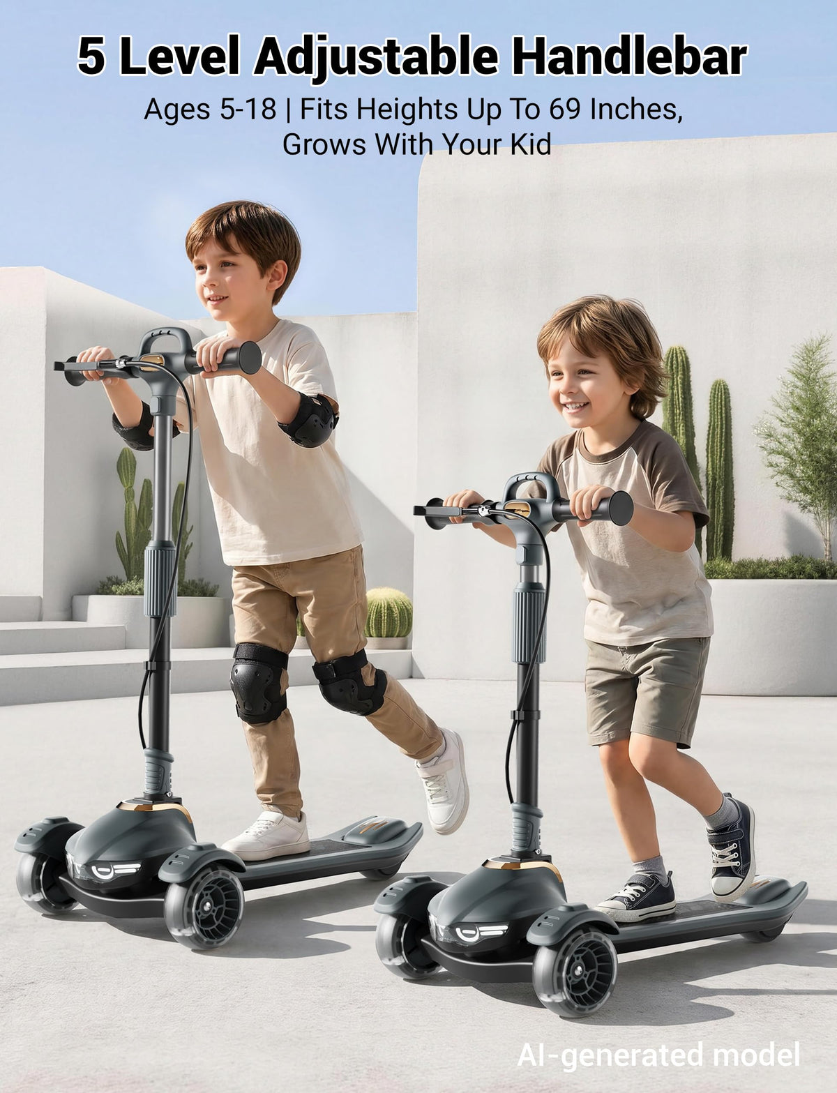 Kids Scooter with Dual Brakes, Music, Lights, Adjustable and Folding P305