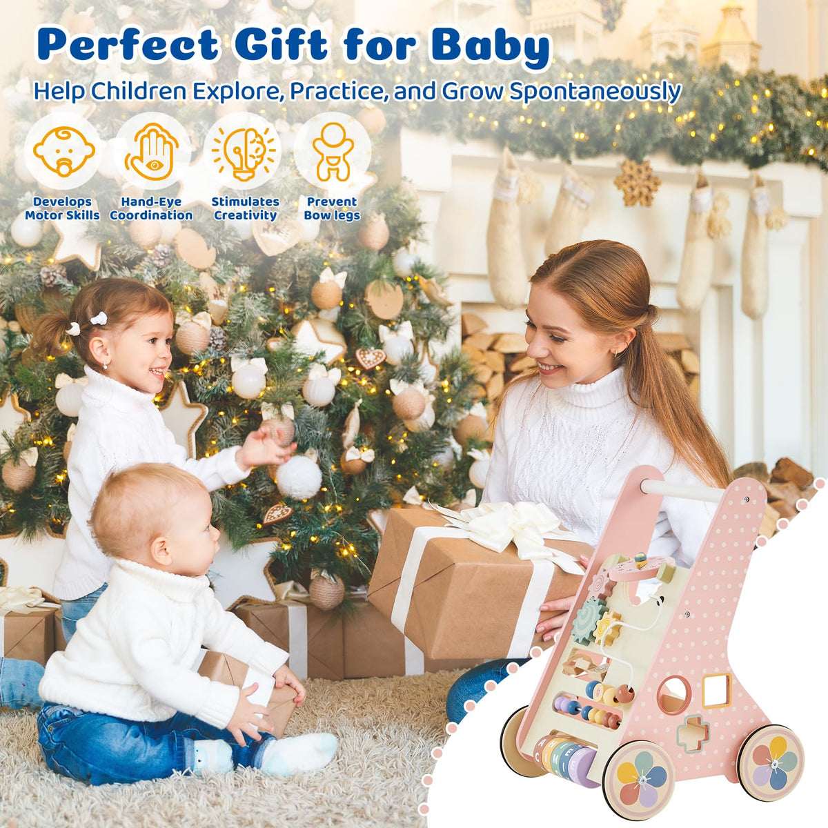 Pink Wooden Baby Walker X436461
