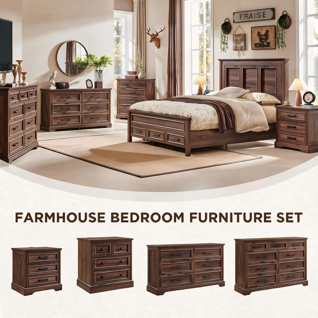 22" Brown Nightstands Set of 2 with 3 Drawers Q1577