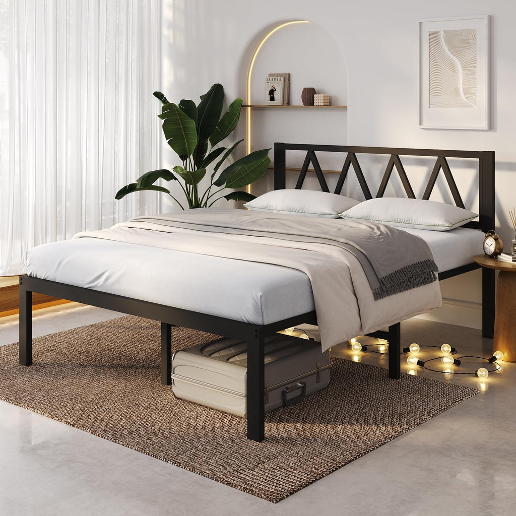 18 Inch Queen Size Metal Platform Bed Frame with Headboard N115